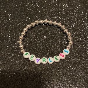 Girls faux silver bead fearless stretch bracelet